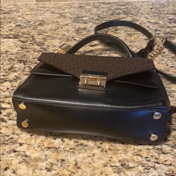 Michael Kors Sloan Leather Signature Logo Medium Satchel Bag, Brown & Black - Picture 7 of 12